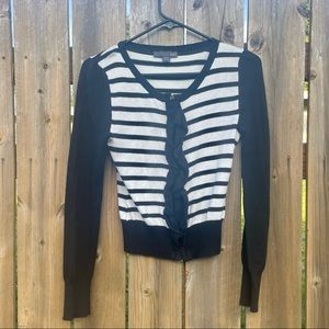 Black and White Striped Ruffled Cardigan Sz S